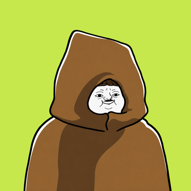 The Brainlet: tiny-headed wojak drowning in an oversized brown monk hood